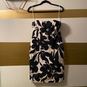 Strapless Black & White Floral Dress